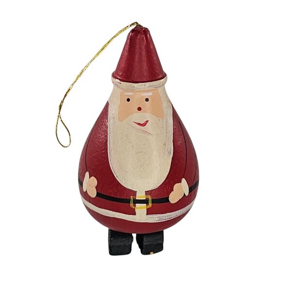 Vintage Handcrafted Wooden Santa Claus Christmas Ornament Christmas Folk Art - Picture 1 of 8